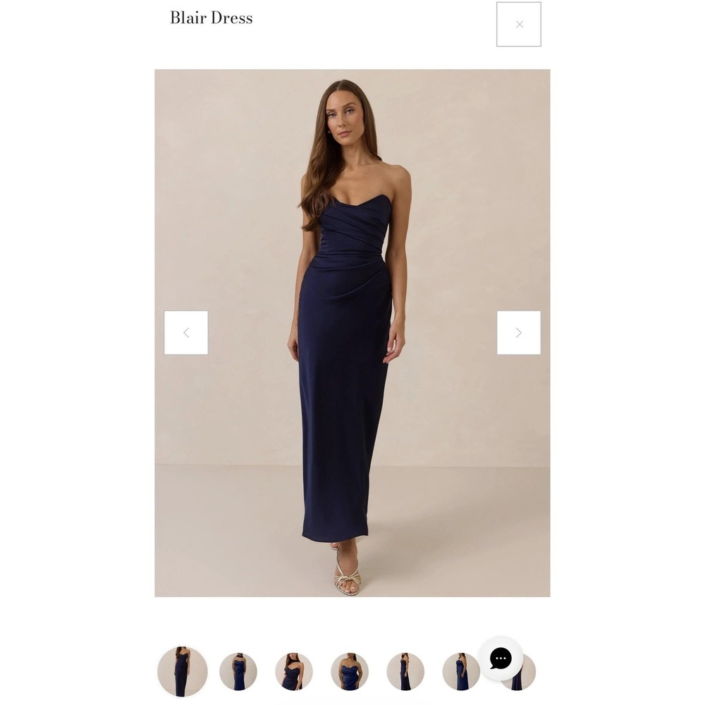 Park & Fifth Blair Dress Womens L Blue Satin Strapless Ruched Maxi Formal Gown
